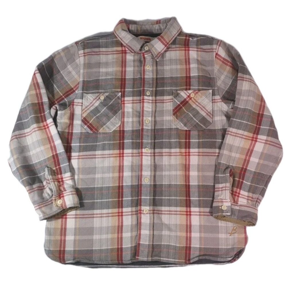 Birdwell Heavyweight Fleece Jacket Shacket Flannel Plaid Work Shirt Grey Sz S